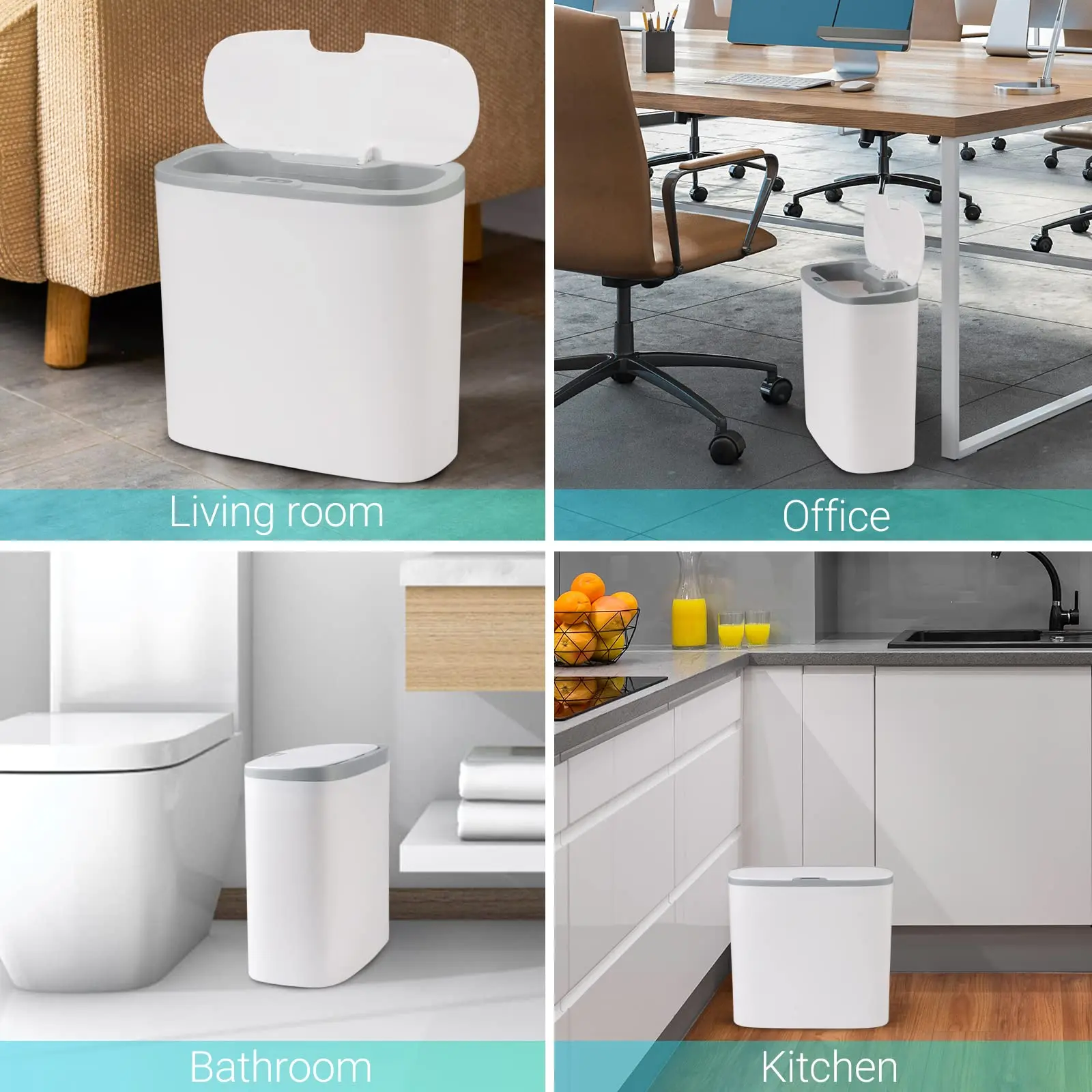 Touchless Motion Sensor Trash Can - Automatic Waterproof Slim Garbage Bin for Bathroom and Kitchen