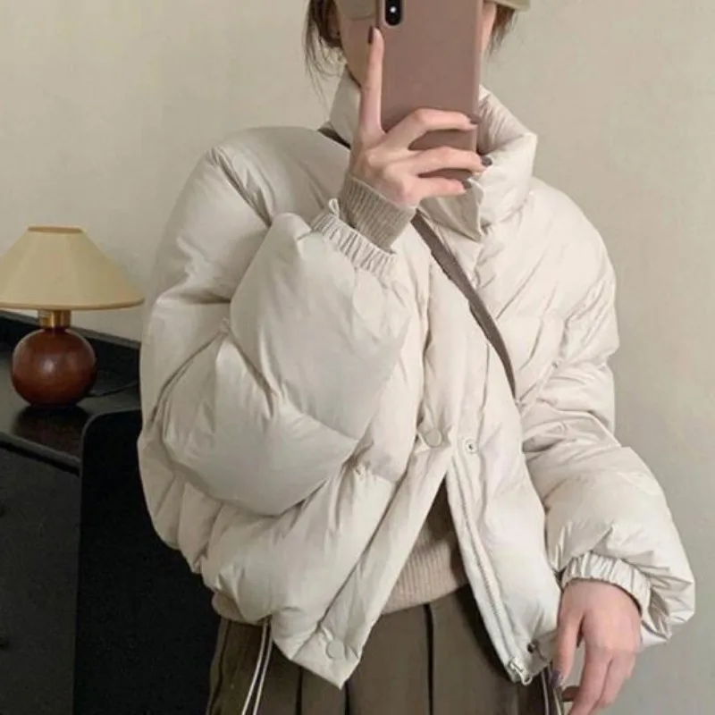 2023 Loose Casual Standing Collar Parka Short Women's Fashion Thickened Jacket Women's Elegant Solid Color Winter Jacket Women