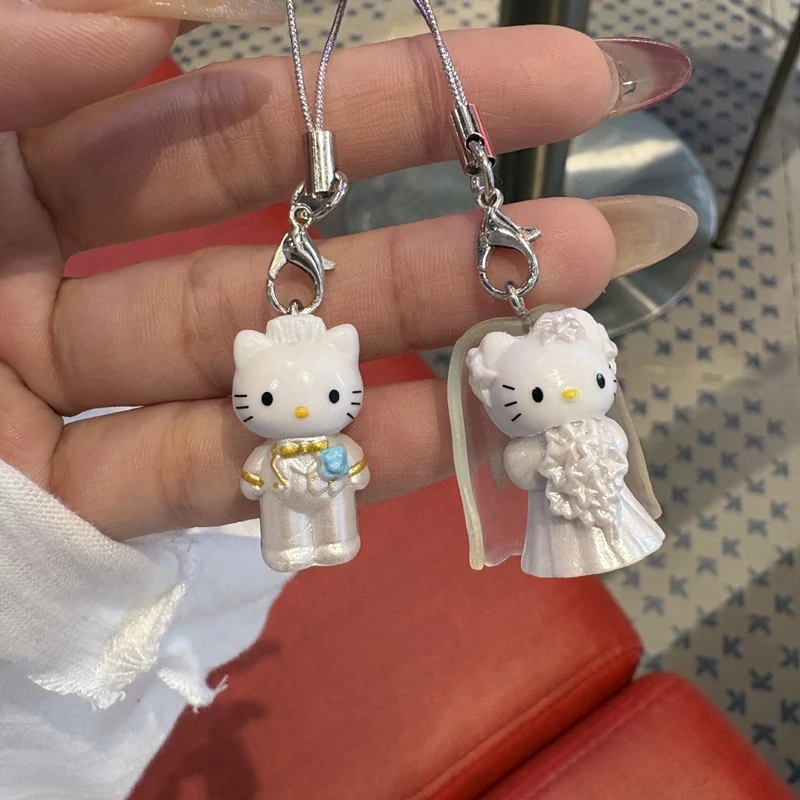 2개입 헬로키티 키체인 귀여운 고양이 펜던트 폰 참 웨딩 반주품 커플 선물