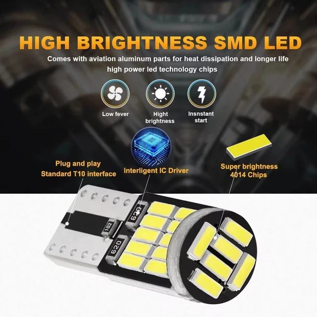 1/2/6/10pcs T10 W5W 194 501 Car Led Bulb Canbus No Error Car Interior Light T10 26 SMD 4014 Chip Pure White Instrument Lights B 2
