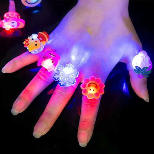 Party Toys Cartoon Ornaments Toy Gift Filler 15Pcs Cartoon LED Luminous Finger Rings Shine In The Dark Light Toys for Baby Girl Birthday Party Favors Gifts Goodie Bag