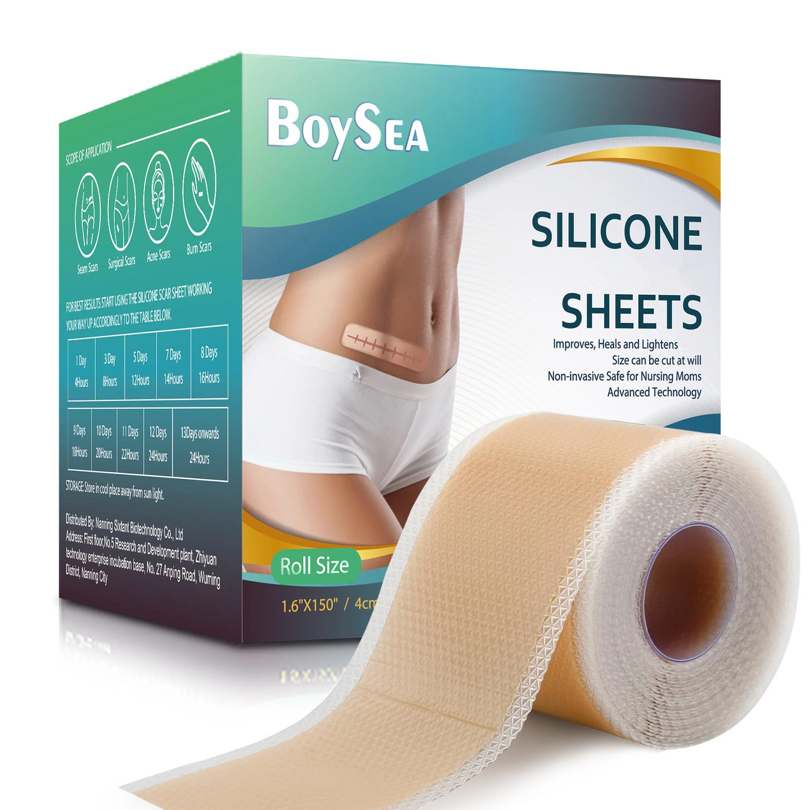 WIndboss Lámina de Silicona para Cicatrices en Rollo 4cm x 1.5m – Reduce Cicatrices de Cesárea, Cirugía y Quemaduras – Reutilizable y Recortable