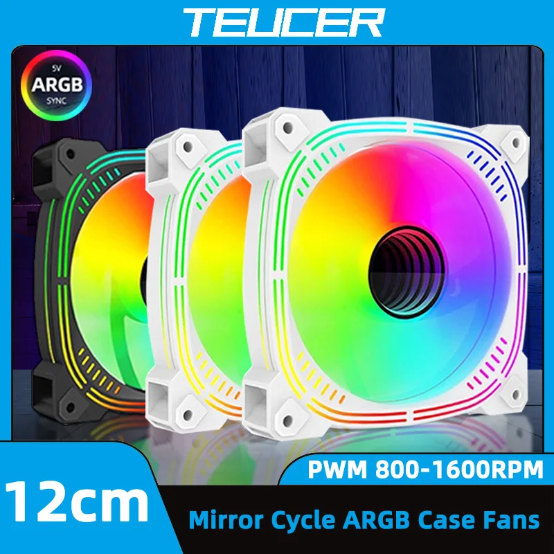 TEUCER Prism12025 II 냉각 선풍기 키트, ARGB 미러 사이클 조명 효과 라디에이터, 120mm 4 핀 직렬 연결 PC 케이스 팬, 5V 3 핀 
