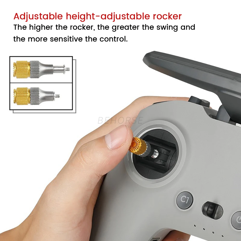 Détail du filetage des bâtons de manette de rechange pour DJI FPV Avata 2, montrant la compatibilité avec la radiocommande.