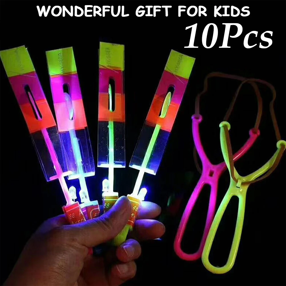 Slingshots Rocket Launcher 10Pcs LED Arrow Helicopters + 10Pcs Launchers Flying Toys Luminous Slingshot Toys for Kids Boys Girls