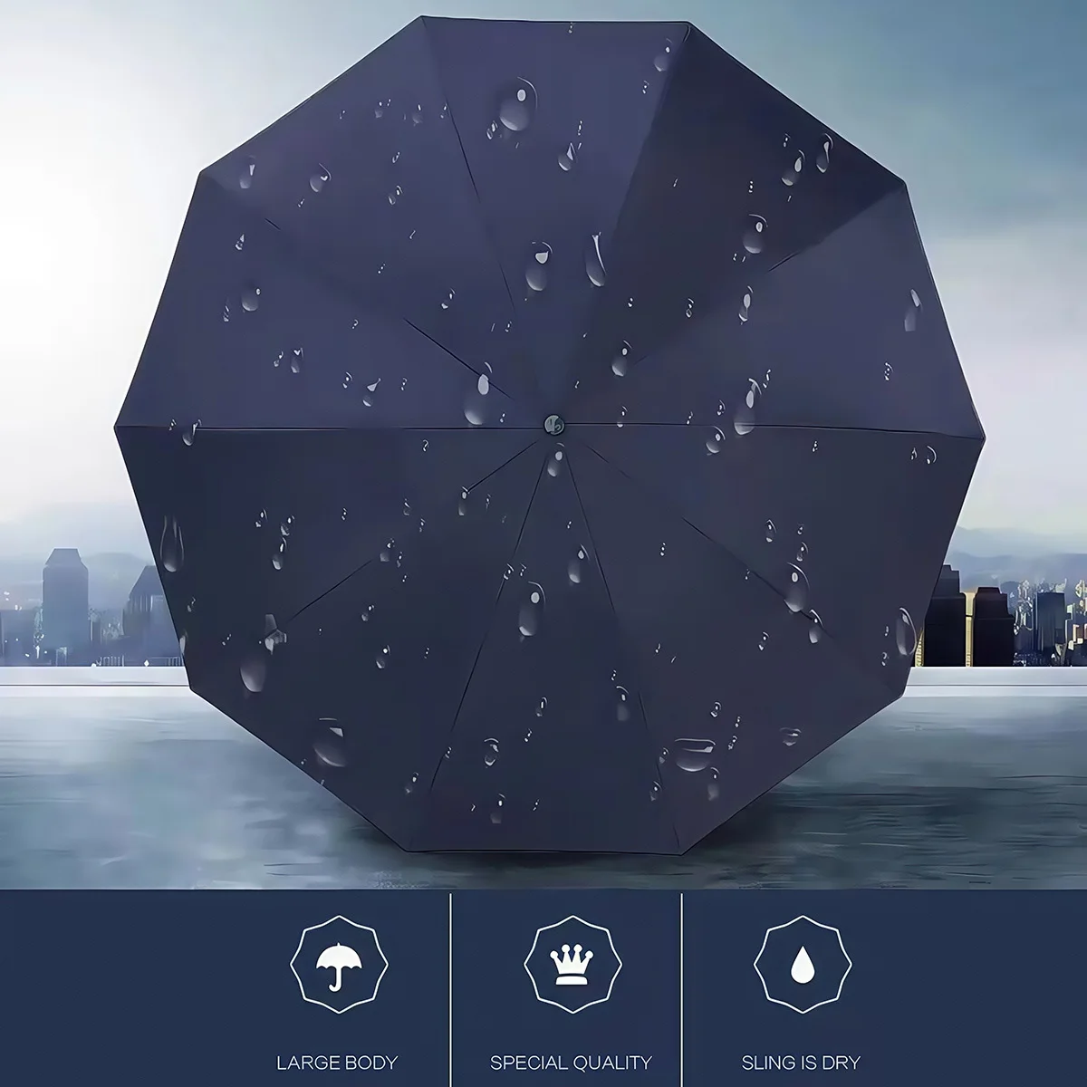 Automatic Folding Umbrella Double-Sided 24 Rib Windproof-Heavy Duty Compact Travel Umbrella for Men & Women, All-Weather Use