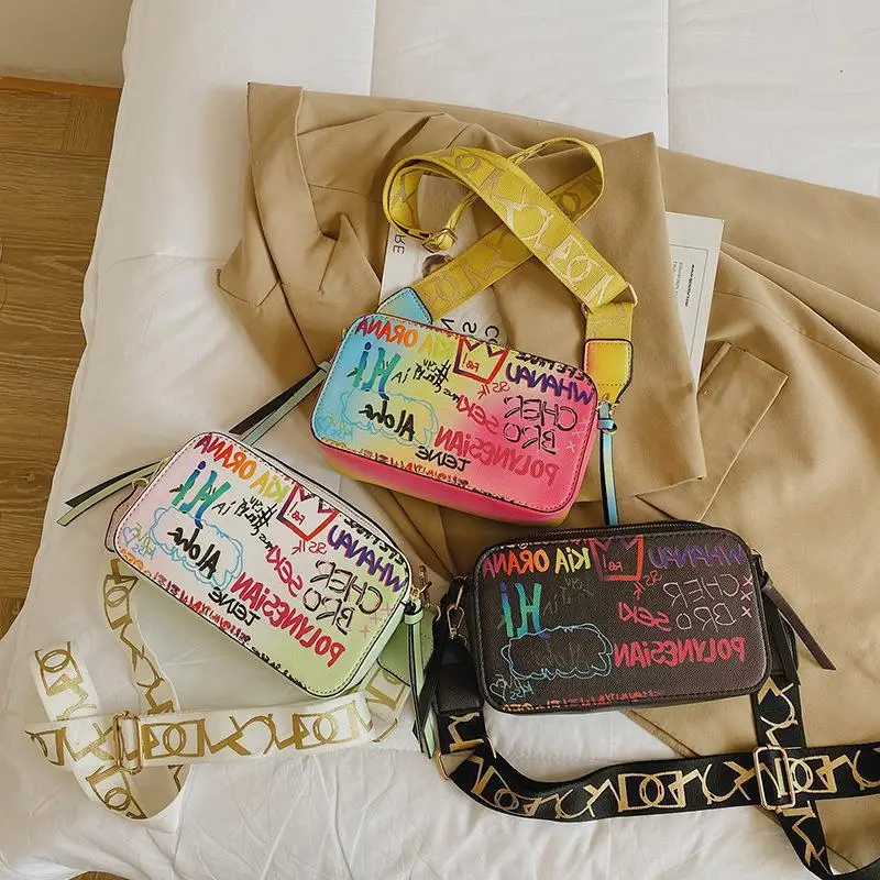 

Luxury Designer Women Fashion Letter Graffiti PU Leather Small Crossbody Bags Shoulder Bag Handbags Female Mobile Phone Purses