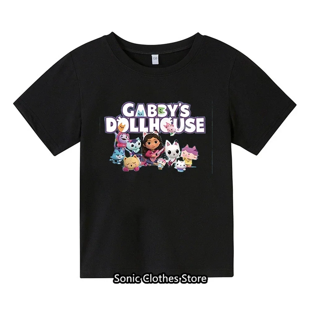 2024 Summer Gabby Doll House T-shirt Children's Short Sleeve Boys Cartoon Gabby Cat Girls Casual Short Sleeve 4