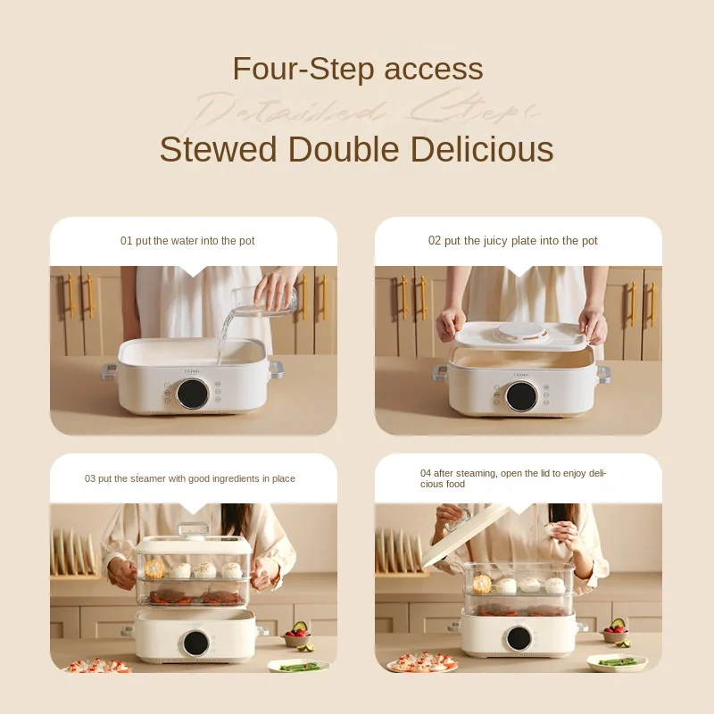 220V Electric Steaming Cooker Household Automatic Multi Cooker Electric Hot Pot Steamer 1 Layer/2 Layers Available 2