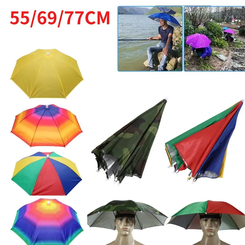 Portable Rain Umbrella Hat Foldable Outdoor Fishing Sunshade Waterproof Camping Headwear Beach Head Hats Fishing Hat 55/69/77CM