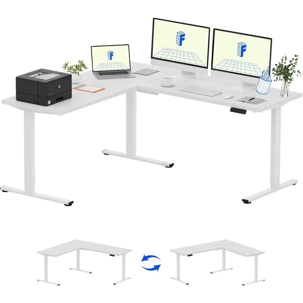 71 x 63 Inch Electric Height Adjustable Corner Desk, Sit Stand Computer Workstation, Preset Controller, Home, Office Desks 2
