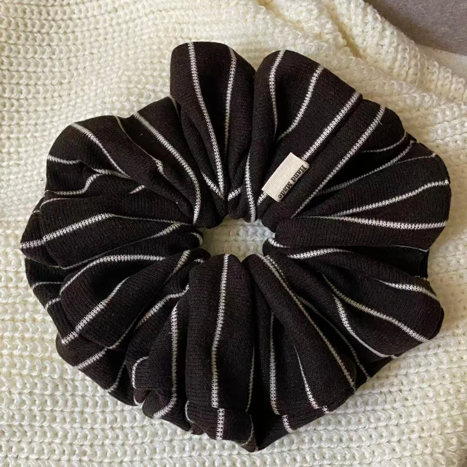 Striped Handmade Neutral Tone Hair Scrunchies - Elastic Bands