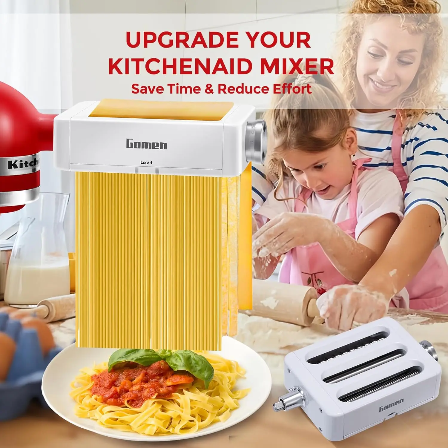 Pasta Attachment 3-in-1 Pasta Maker Attachment for KitchenAid Stand Mixer Includes Pasta Roller Spaghetti Cutter Fettuccine Cutter Stainless