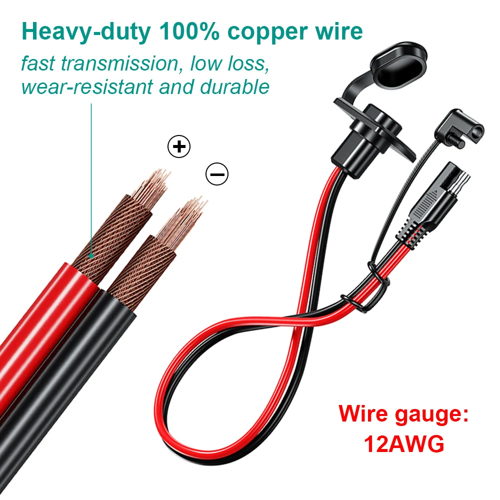 SAE Adapter Male Plug to Female Socket Cable 12AWG SAE Extension Cable 30cm Connector Harness