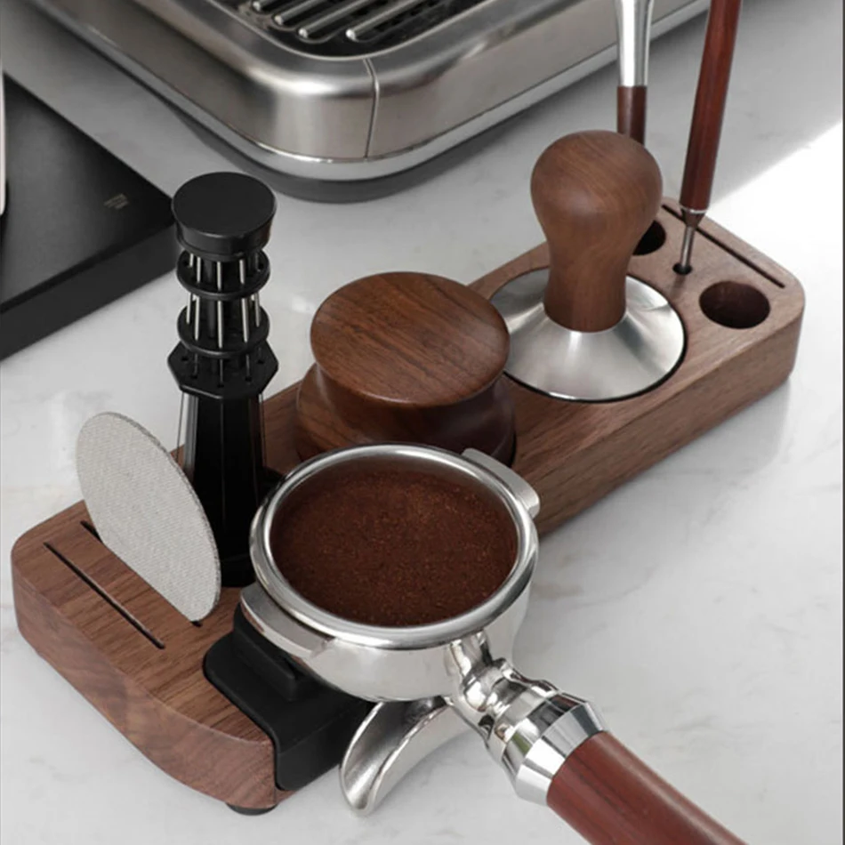 Walnut Wood Espresso Tamper Station and Portafilter Holder