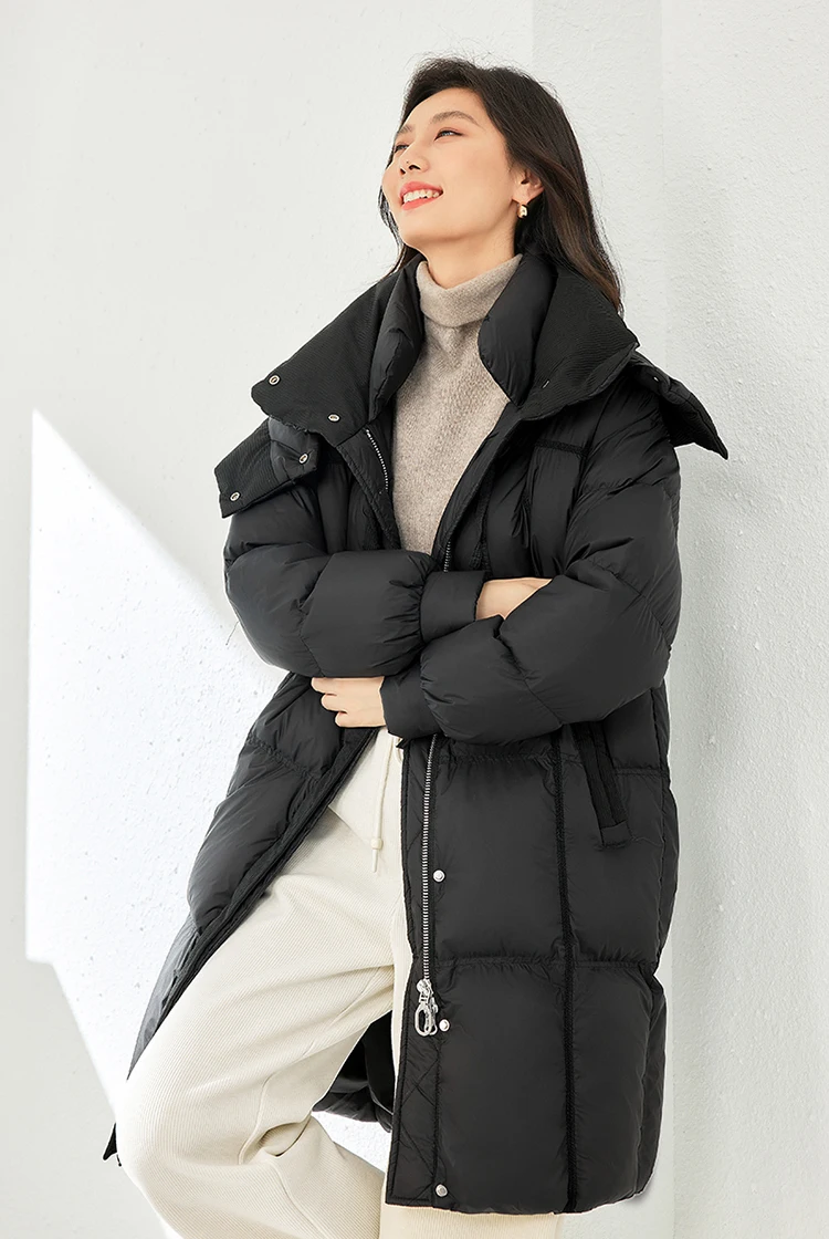 Vimly White Duck Down Puffer Jackets Women Winter Warm Long Down Coat 2023 Windproof High Neck Detachable Hood Outerwear 50636