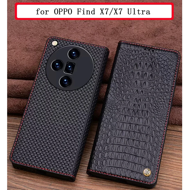 Custodia Per Telefono Originale Per Oppo Find X7 Carcasa Cover In Vera Pelle Per Oppo Find X7Ultra Funda Skin Crocodile Bag Flip Coque