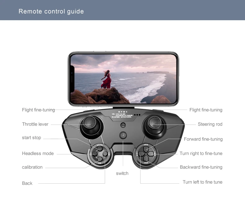 KBDFA JC801 Drone, remote control flight fine-tuning throttle lever steering rod start stop