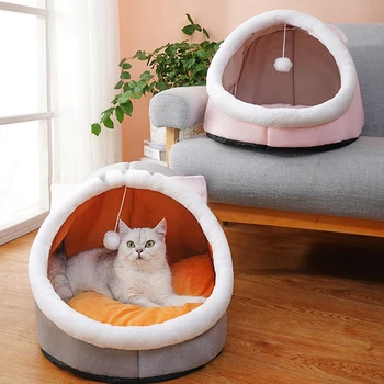Cat Bed House Kennel Nest Round Pets Sleeping Cave Kitten Beds Pet Basket Cozy Kitten Lounger Cushion Cat House Tent Dog Houses 6