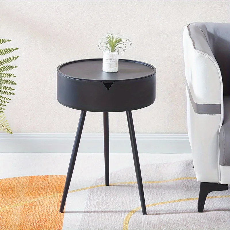 Bedside Table, Plastic Round Table with Storage Space, Coffee Table, Sofa Side Table