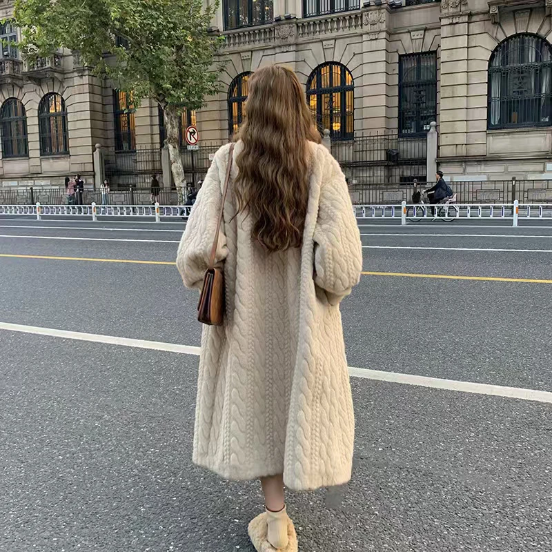Women Fur Cardigan Thickened Long 2025Autumn Winter V-neck Jacket Female Loose Simple Leisure With Buttons Faux Fur Mink Coat 2