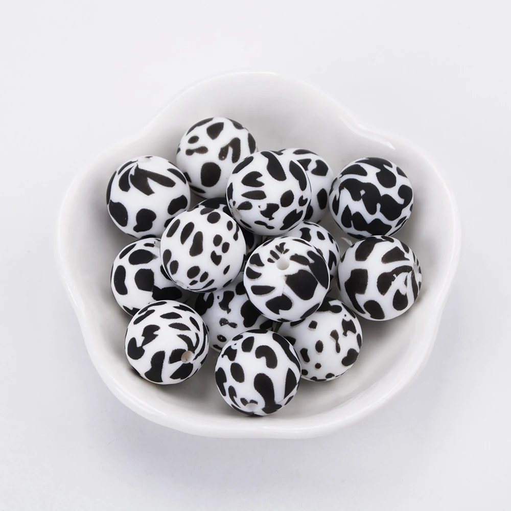 LOFCA 10 Teile/los Gedruckt Silikon Perlen 15mm Runde Leopard Terrazzo Camo Silikon Perlen Für Schmuck Machen DIY Zubehör – Detail 13