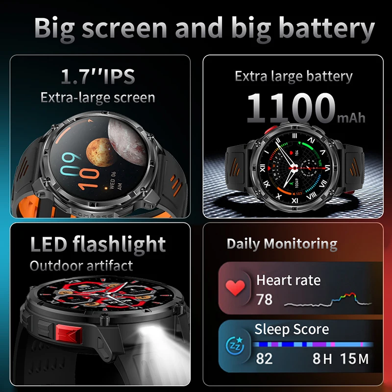 LIGE 2026 Military Men Smart Watch Compass Waterproof Bluetooth Call Smartwatch Heart Rate Monitor Fitness Sports Smart Watches