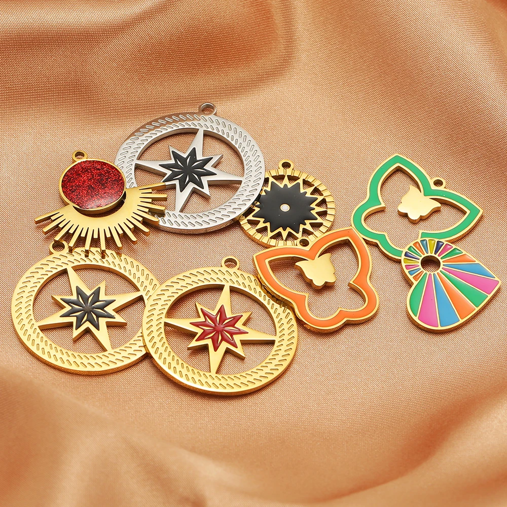 5 Stück Edelstahl Emaille Herz Stern Gold Farbe Charms für DIY Halskette Ohrringe Herstellung Armbänder Zubehör Schmuckzubehör – Detail 3