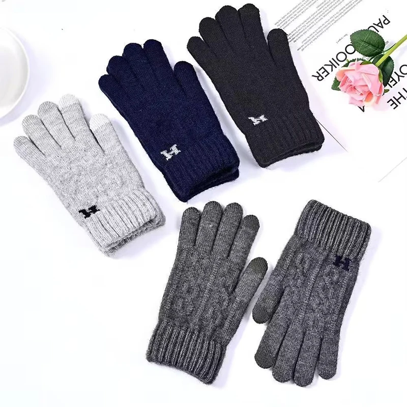 

1Pair Winter Warm Full Finger Mittens Fashion Knitted Gloves Men Outdoors Skiing Cycling Motorcycle Cold-proof Fingering Gloves