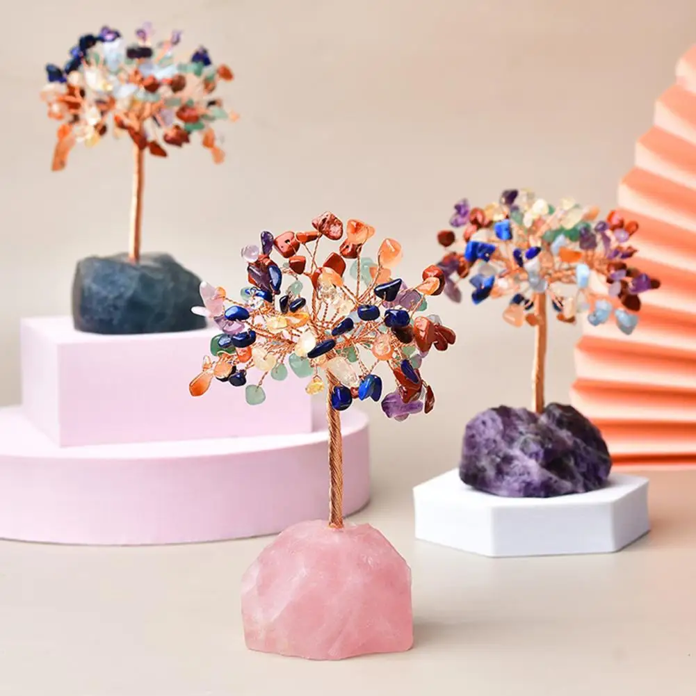 

Natural Stone Ornament Colorful Natural Stone Tree Ornament with Base Feng Shui Decoration Spiritual Gift for Meditation
