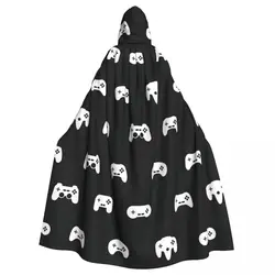 Video Game Controller Background Gadgets Hooded Cloak Halloween Party Cosplay Woman Men Adult Long Witchcraft Robe Hood
