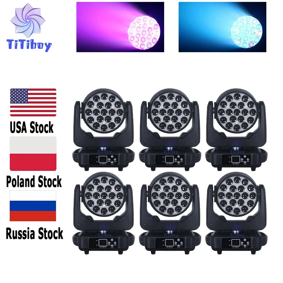 

0 Tax 6Pcs 19x15W Moving Head Light Beam Wash 19x15W RGBW Zoom Moving Head Lighting for Disco KTV Party Free Fast Shipping