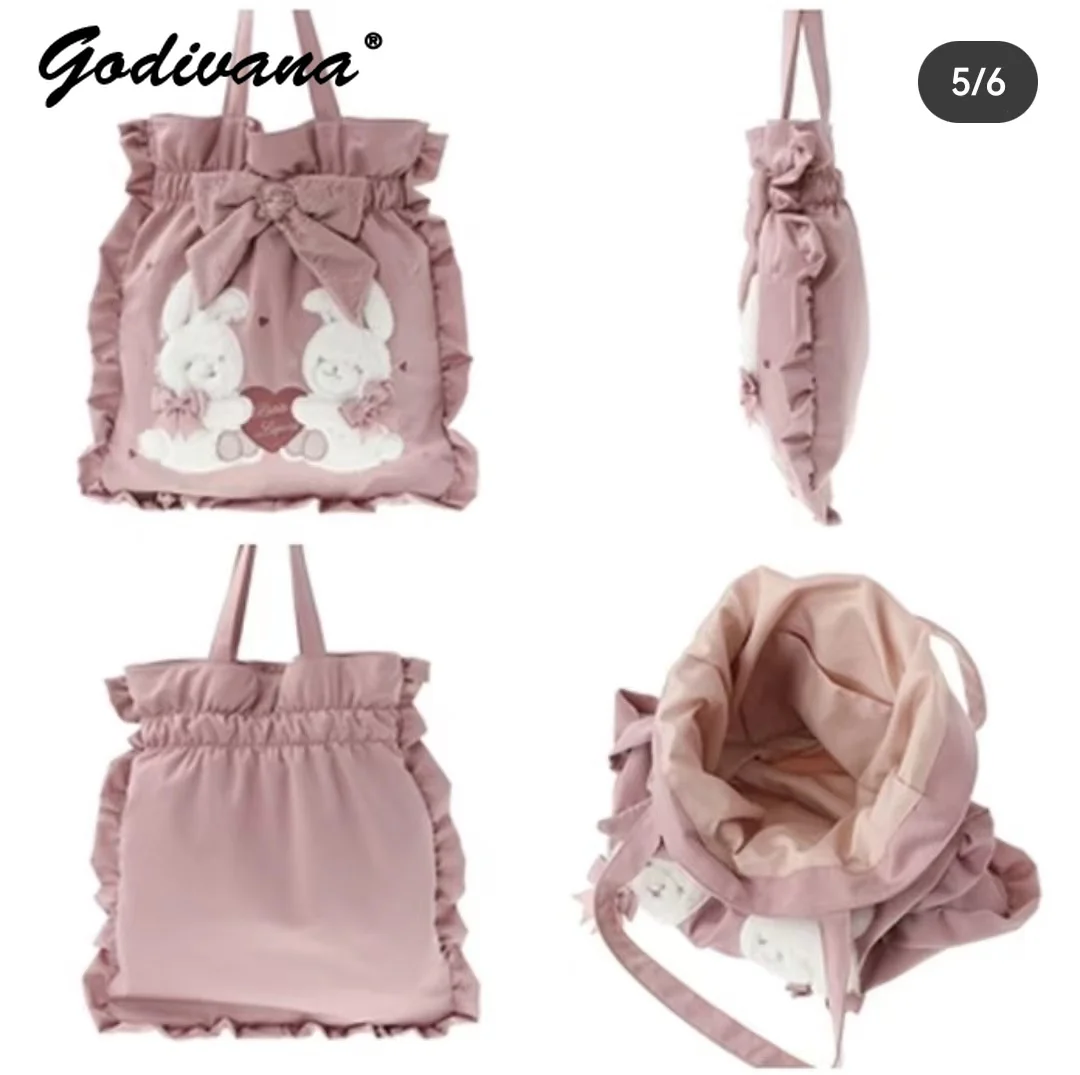 Japanese Fashion Liz Sweet Strawberry Cake Cute Tote Bag Women's Large Capacity Cartoon Embroidery Bowknot Shoulder Handbags