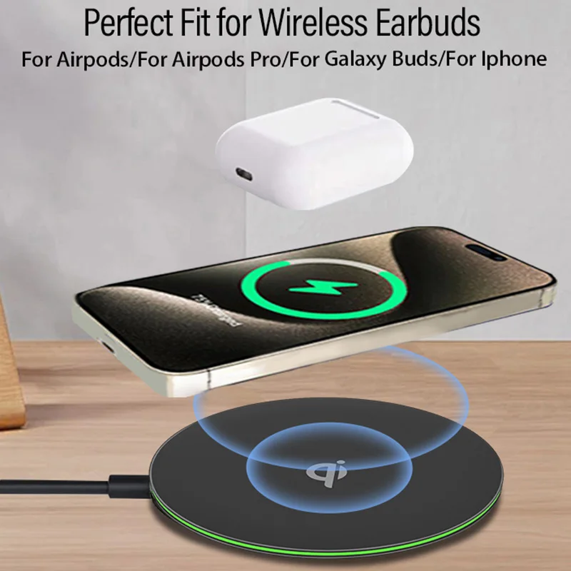 Ultrathin Desktop Qi Wireless Charger Station Stand For iPhone 16 15 14 13 12 Pro Max Samsung Xiaomi AirPods Pro Quick Charging