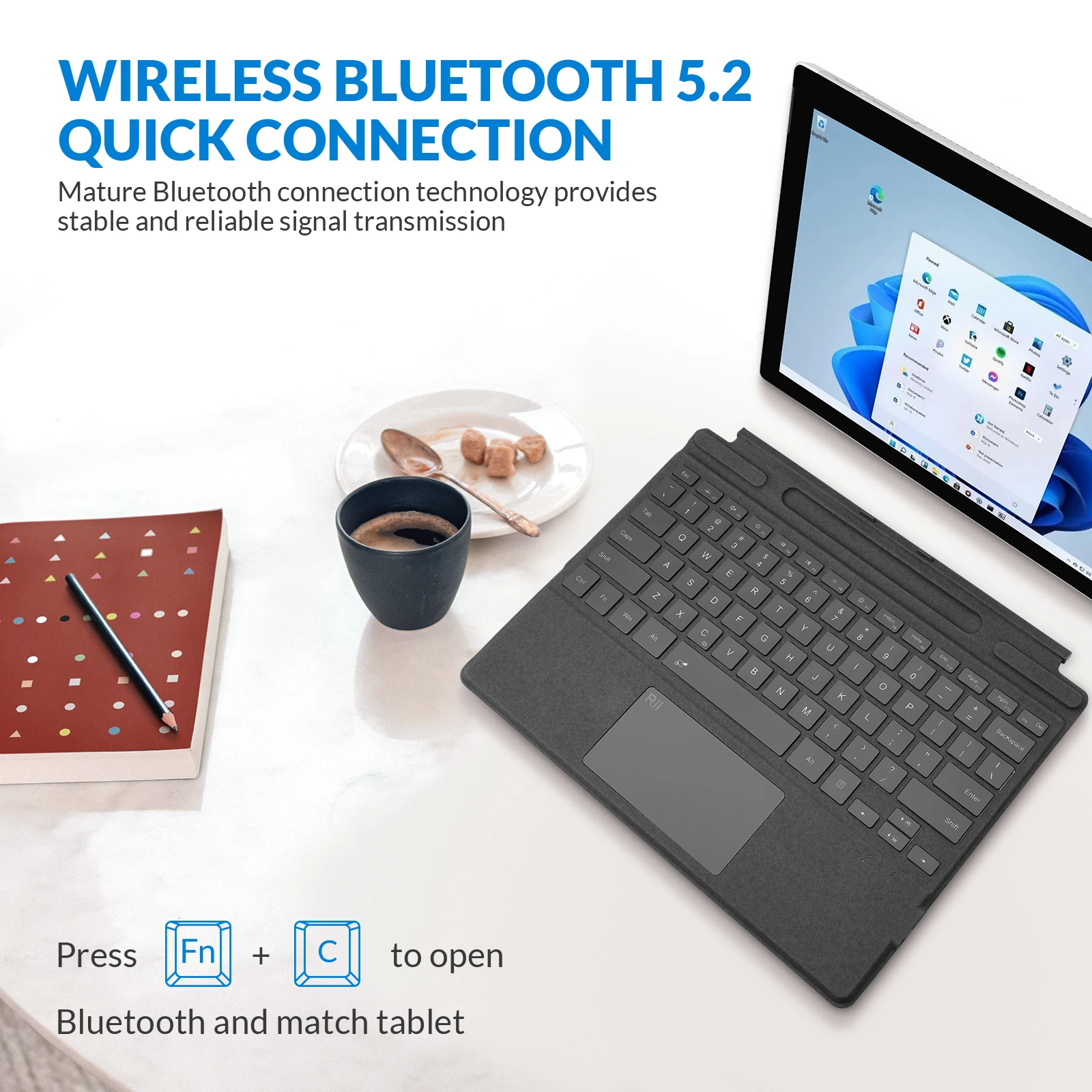 Capa tipo Portátil para Microsoft Surface Pro Pro Pro x sem Fio Retroiluminado de Cores Teclado com Touchpad - Imagem 2