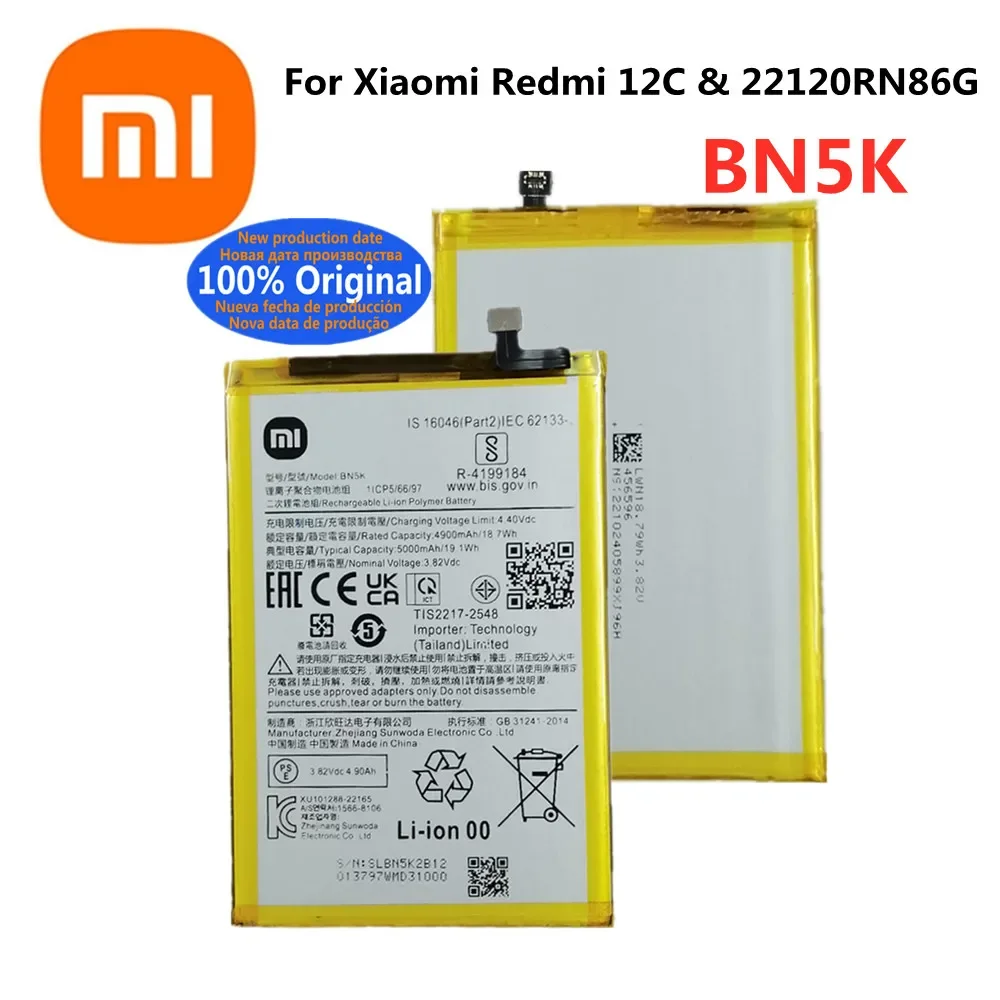 

Новый 100% оригинальный аккумулятор BN5K для телефона Xiaomi Redmi 12C & 22120RN86G, высококачественные сменные батареи, батарея 5000 мАч