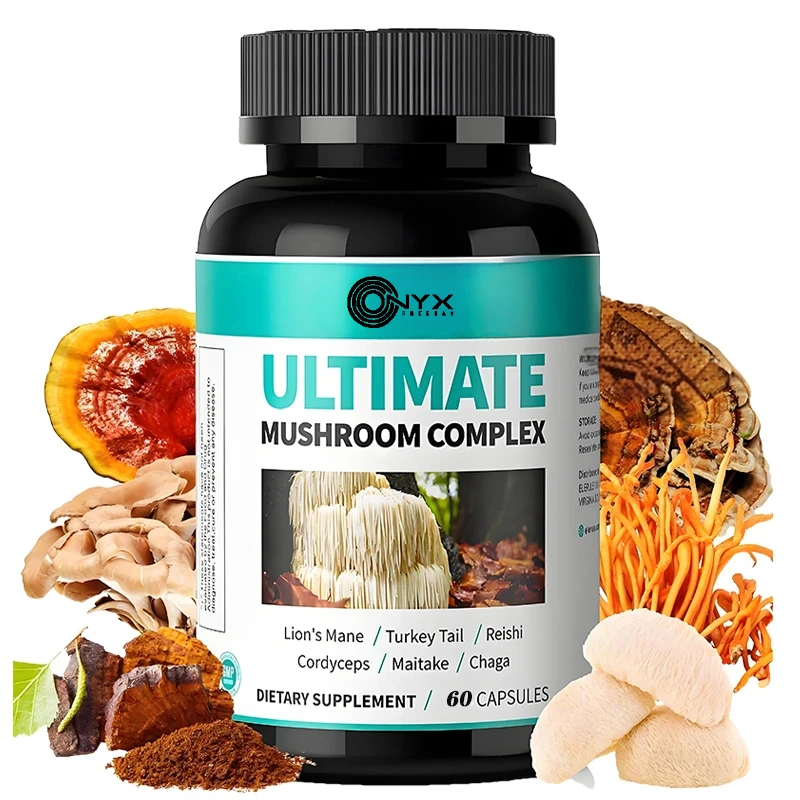 6-in-1 Mushroom Complex-Lion Mane, Ganoderma lucidum, Cordyceps sinensis, Chaga, Turkey Tail, Dancing Mushroom 60 capsules