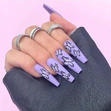 

Purple Butterfly W049 Long Ballet Nail Patch Net Red Nail Fake Nail Wear Nail Patch Fake Long Nails