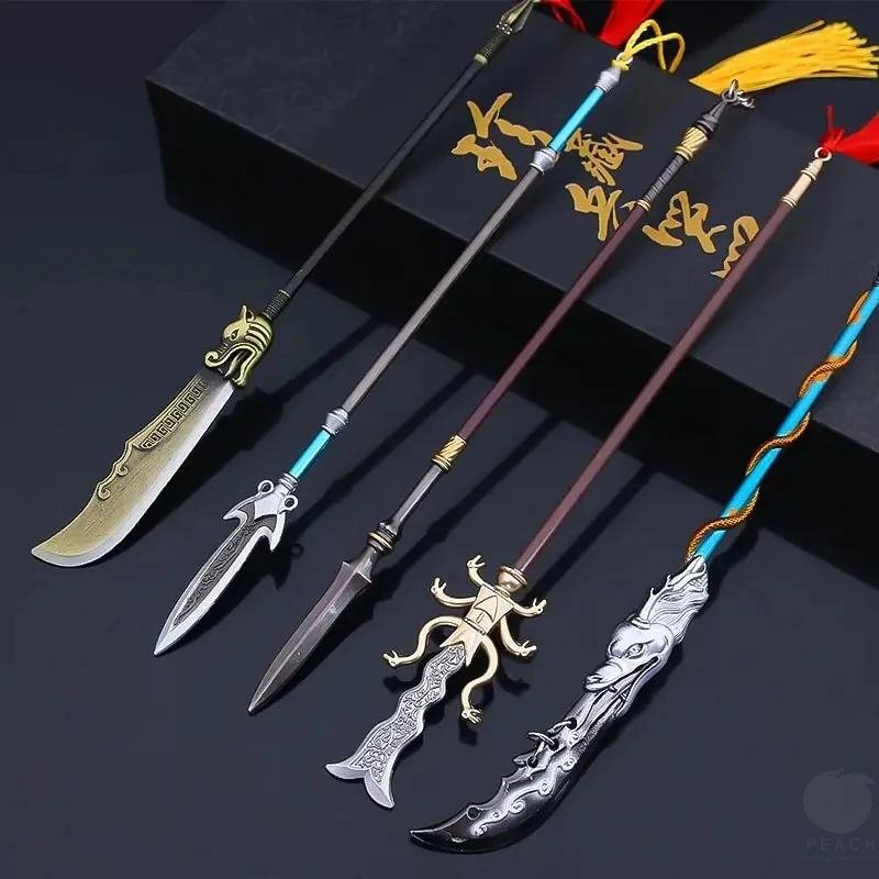 Cold Weapon Toy 22cm Tiger Head Chisel Golden Spear Full Metal Lance Ancient Model Ornament Replica Miniatures