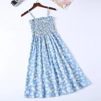 Summer Chiffon Camisole Sleeveless Dress Women Mini Dresses Fashion Elastic  Waist Casual Spaghetti Strap Dresses Vestidos Girls
