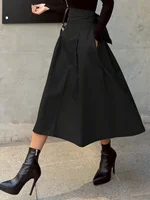 Stylish Solid A-line Skirts for Women Preppy School Style High Elastic Waist Long Skirt With Bow Woman Clothing Women's Skirts - Image 4