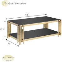 48" Modern Luxury Coffee Table with Black Tempered Glass Top, Coffee Table 2