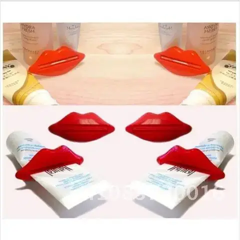 

Top 2Pcs Hot Sale Sexy Lip Kiss Bathroom Tube Dispenser Toothpaste Cream Squeezer Home Tube Rolling Holder Squeezer