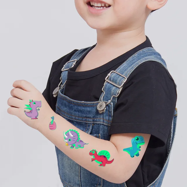Popular Dinosaur Luminous Paint Tattoo Sticker Kids Girls Cartoon Fun Tyrannosaurus Waterproof Temporary Fluorescent Glow Toys 2