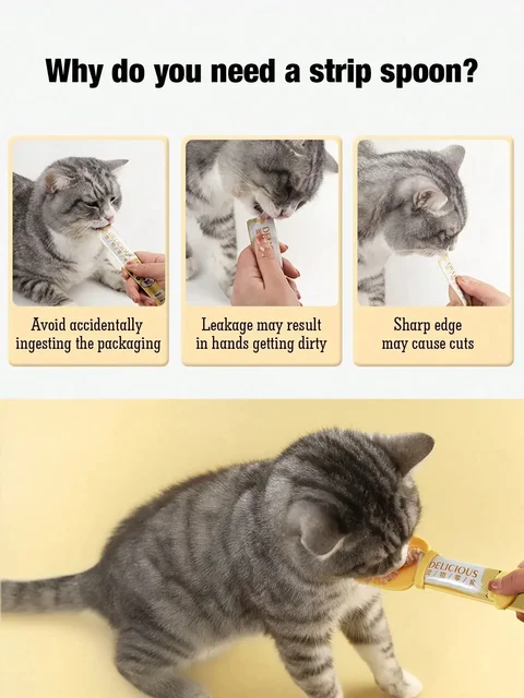 New Cat Treat Squeeze Spoon - Mess-Free Pet Feeding Tool for Cats, Snack Scoop, and Essential Pet Supplies 4