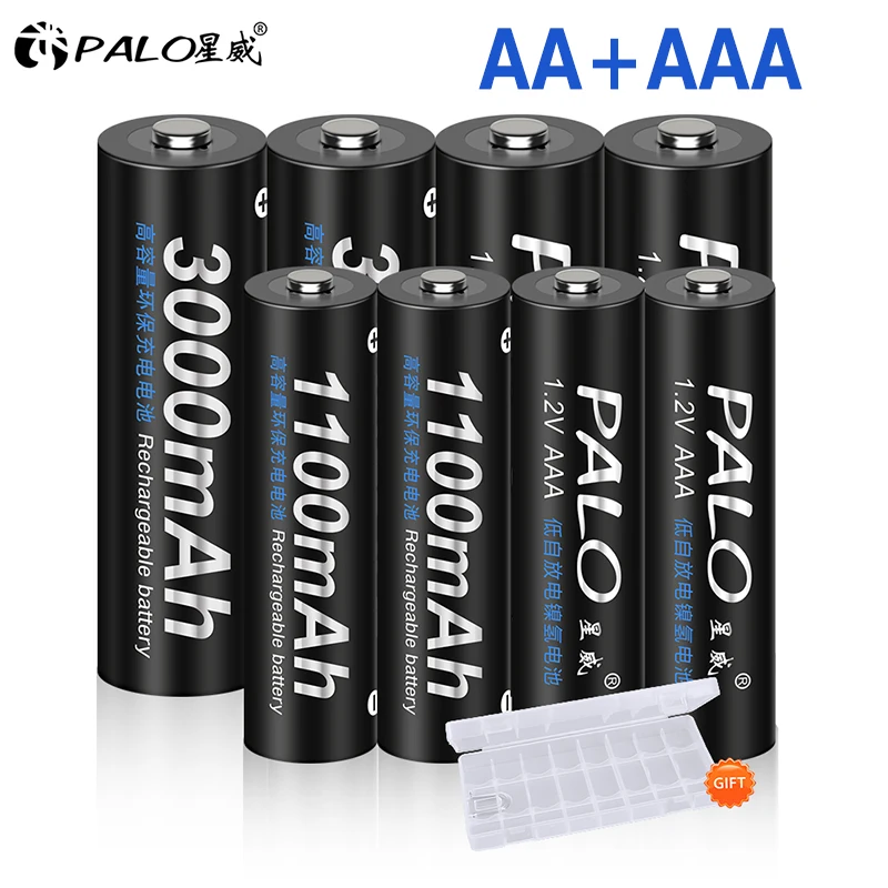 PALO 1.2V AA+AAA Rechargeable Battery 3000mAh AA 2A NIMH Battery 1.2V AAA  Rechargeable NI-MH Batteries With Battery Holders