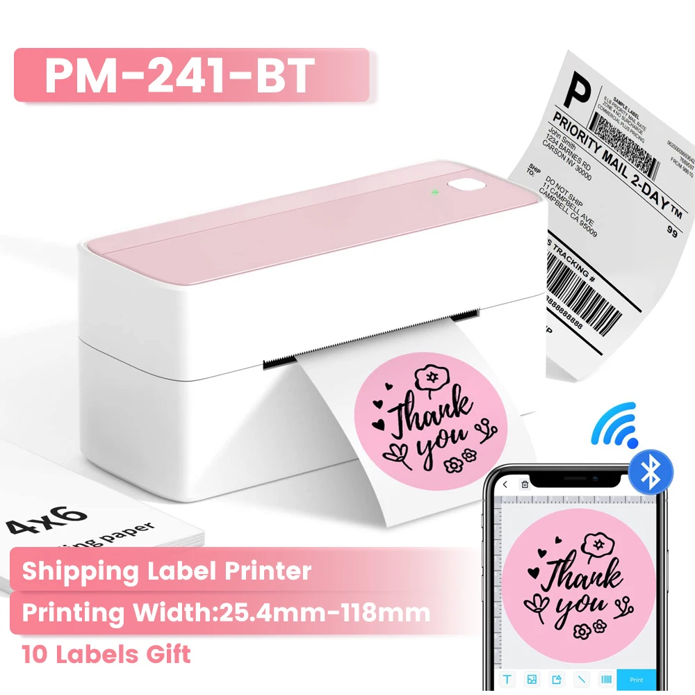 Phomemo 241 Bluetooth Thermal Label Printer Wireless Shipping Label Printer Compatible with iPhone Android Mac Window Wide Used