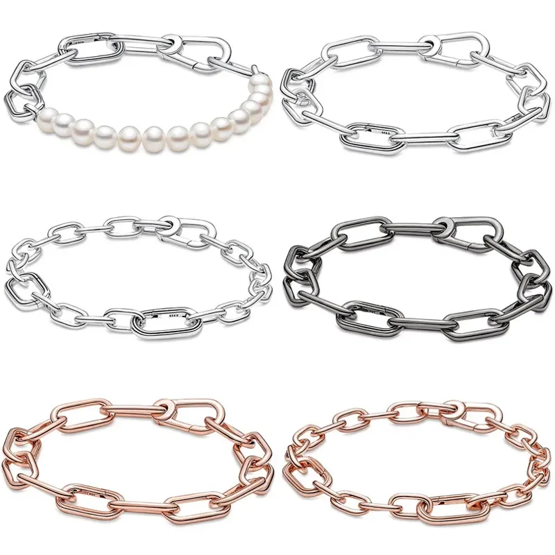 

Original Me Styling Freshwater Cultured Pearl Link Chain Bracelet Fit Fashion 925 Sterling Silver Bangle Bead Charm DIY Jewelry
