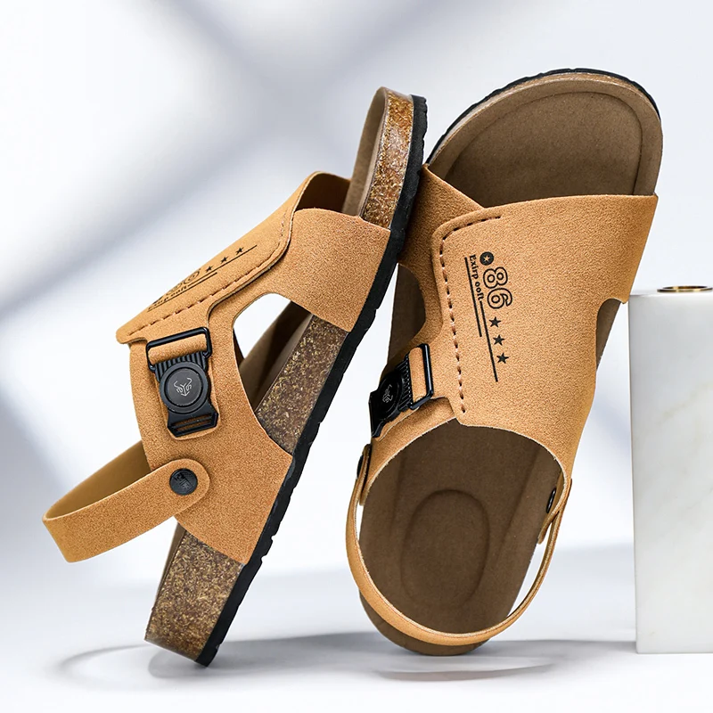 2024 New Men Sandals Brand Soft Sandals Men's Beach Casual Shoes Platform Cork Slides Original Male Non-slip Flip-flop Summer