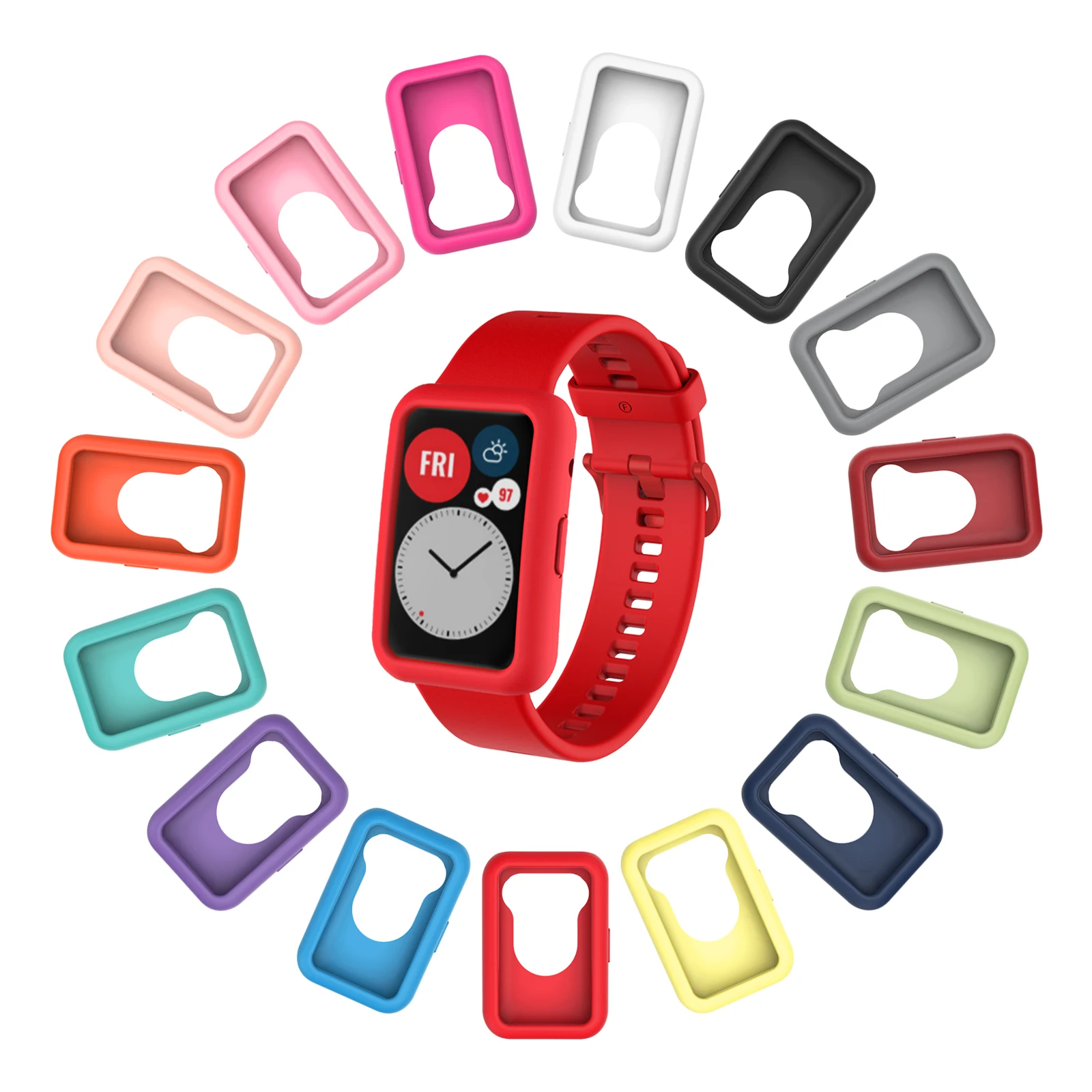 2-in-1 Single Color Soft Silicone Strap and Case Set – Replacement Wristband